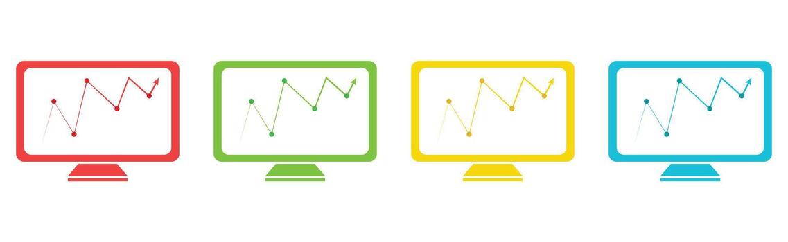 digital computadora monitor mostrando línea grafico gráfico icono colocar, financiero datos análisis, negocio valores mercado rastreo vector