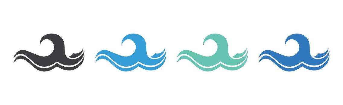 Curved Abstract Water Wave Shape Graphic Set, Flowing Ocean vector