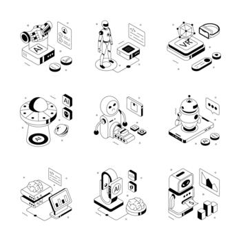 práctico conjunto de futuristic isométrica ilustraciones vector