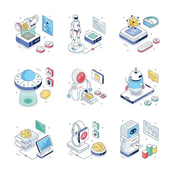 Illustrations of AI and robotics concepts vector