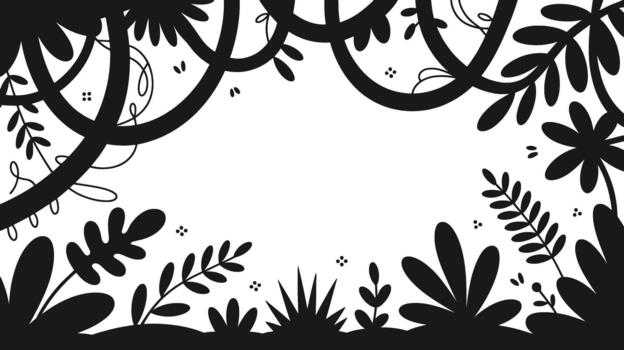 negro y blanco resumen floral y hoja modelo con arremolinándose ramas y pequeño puntos vector