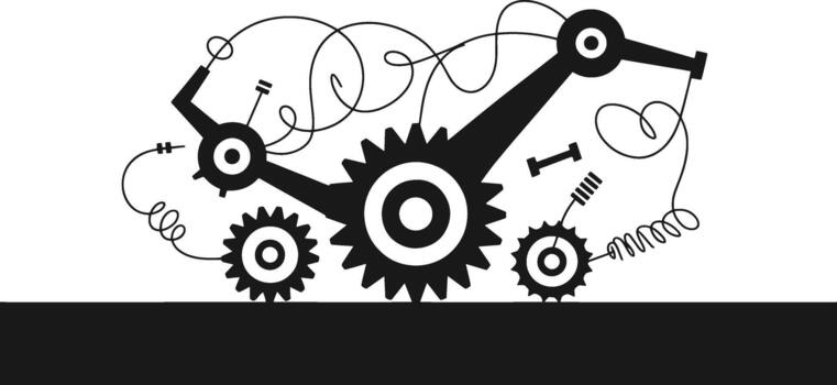 negro y blanco mecánico engranajes y muelles con interconectado componentes vector