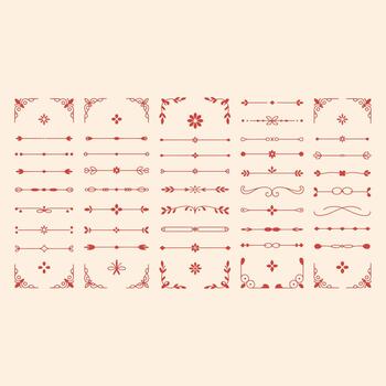 colección de rojo ornamental y patrones fronteras rincones vector