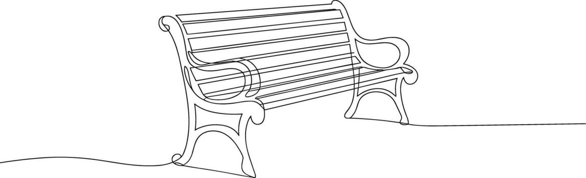 Empty wooden bench with curved backrest and armrests on a path vector