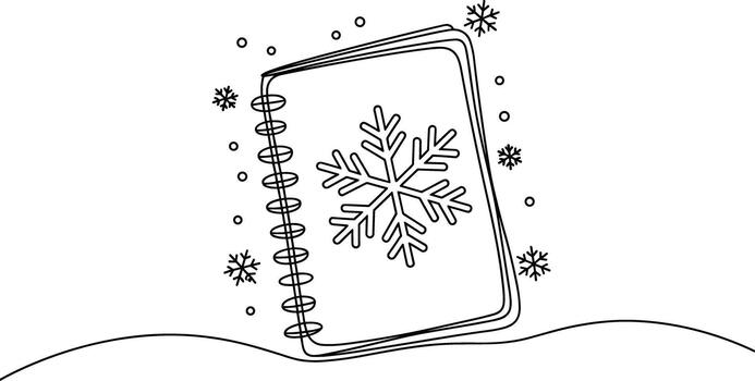 Open Notebook with Snowflake on White Background spiral binding vector