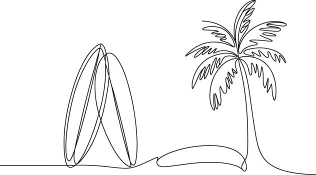 Simple Line of a Palm Tree and a Mountain line palm tree vector