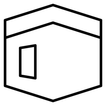 ka'ba simple black line drawing of a shield shaped outline with a small door opening in the left area vector