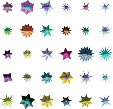 un organizado surtido de brillante facetado polígono formas desplegado en contra un prístino blanco antecedentes vector