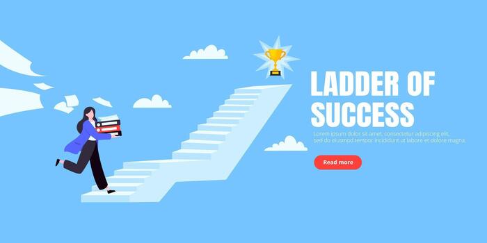 Success career ladder steps path challenges with business goals achievement flag objective vector