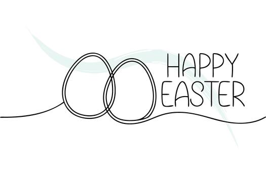Two Continuous Line Art Easter Eggs with Happy Easter Text Brush Stroke vector