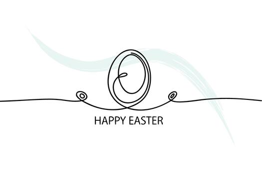 Happy Easter text with single continuous line drawing an egg swirls greeting holiday vector