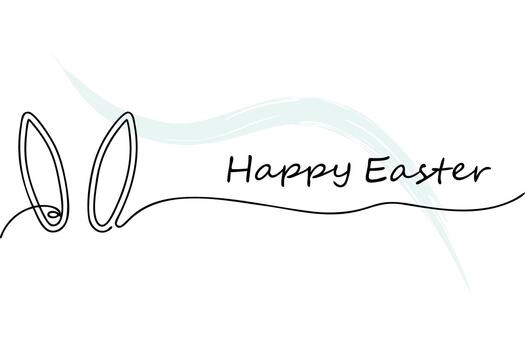Continuous line drawing bunny ears with text Happy Easter rabbit vector