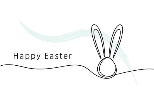 Minimalist line drawing an Easter egg with bunny ears Happy Easter text rabbit vector