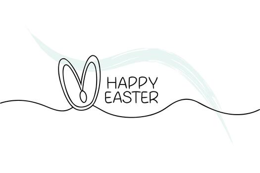 Minimalist single line drawing bunny ears with happy easter text vector