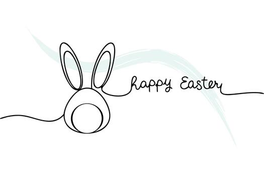 Minimalist line drawing bunny face with text happy Easter rabbit vector