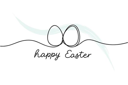 Two Easter eggs in single line drawing with Happy Easter text minimalist vector