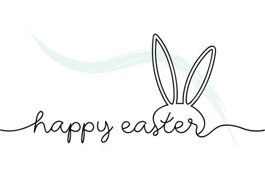 Continuous Line Art Happy Easter Text with Bunny Face Brush Stroke rabbit vector
