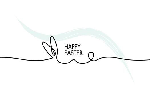 Happy Easter text with continuous line drawing bunny ears the left greeting holiday vector
