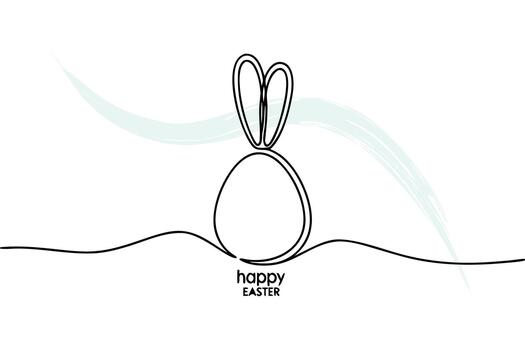 Continuous Line Drawing Easter Egg with Rabbit Ears Happy Easter Text bunny vector