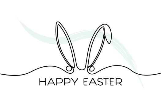 Minimalist continuous line drawing bunny ears with Happy Easter text rabbit vector