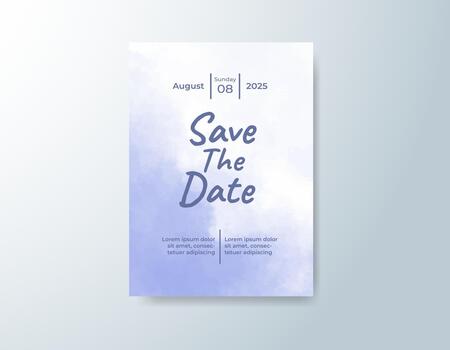 Soft blush and slate watercolor splash card with refined script. vector