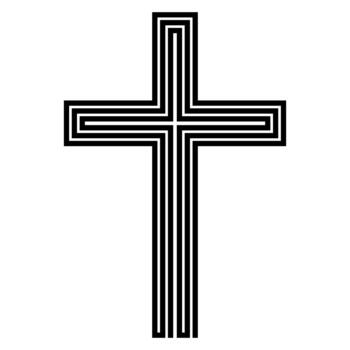 Geometric layered Christian cross labyrinth outline with bold symmetrical modern vector