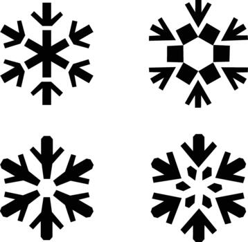 Set of four different black snowflake icons or symbols for winter design vector