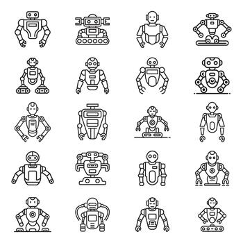 inteligente robótica flujo de trabajo automatización íconos y elementos para digital soluciones aislado en blanco antecedentes vector
