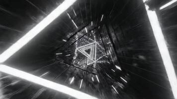 Abstract triangular tunnel with light effects and metallic textures. video