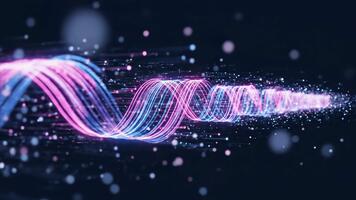 dinamico energia flussi inoltrare con vorticoso rosa e blu luce, scintillante e raggiante nel astratto movimento per hi-tech presentazioni video