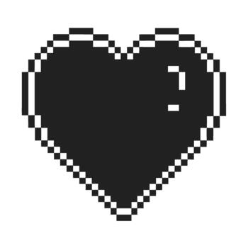 black pixel heart icon retro 8 bit digital love symbol, minimalist monochrome gaming graphic, nostalgic arcade user interface element vector