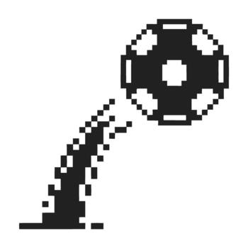 Bouncing pixel soccer ball icon retro 8 bit football symbol with dynamic motion trail and minimal black and white design vector