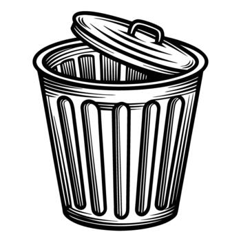 metal basura lata con abierto tapa aislado en blanco fondo, Clásico mano dibujado basura envase ilustración vector