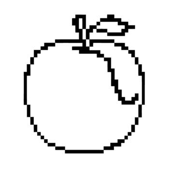 minimalist pixel apple icon retro 8 bit fruit illustration with simple black outline and leaf, isolated on white background vector