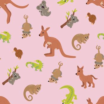 Seamless Pattern of Australian Animals on Pink. Endless patterns for your design vector