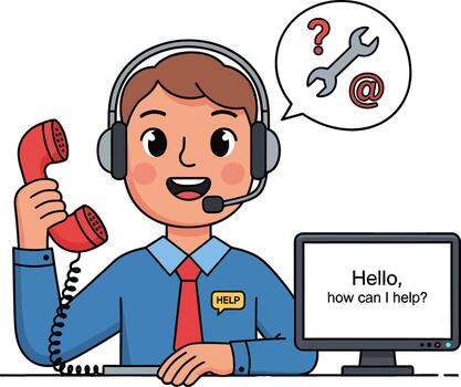 cliente Servicio agente proporciona en línea técnico apoyo. Listo a ayudar consultas, resolver asuntos, y oferta mesa de ayuda soluciones mediante comunicación vector