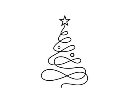 continuo línea fluido lazo Navidad árbol estrella logo vector