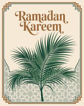 Ramadan Kareem with Palm Tree and Geometric Pattern Design Artwork vector