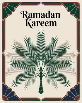 Ramadan Kareem with Palm Tree and Geometric Pattern Design vector