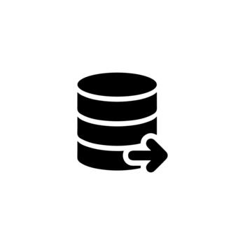 minimalista plano base de datos almacenamiento con flecha firmar datos icono diseño vector