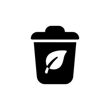 Simple Solid Trash Container with Leaf Symbol Ecology Sign Icon vector