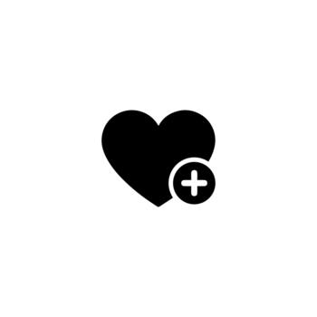minimalista sólido corazón con más firmar adición icono símbolo vector
