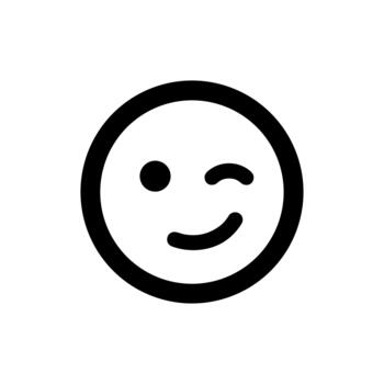 Simple Line Art Winking Face Expression in Black and White Icon vector