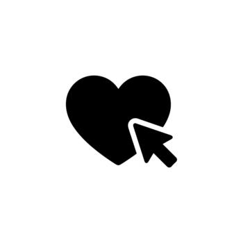 sencillo negro silueta corazón hacer clic cursor puntero plano icono gráfico vector