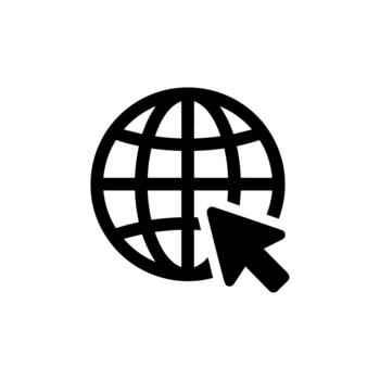 Simple Outline Globe with Arrow Cursor Sign Internet Connection Icon vector