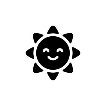 Minimalist Glyph Smiling Sun Character Icon Symbol with Round Rays vector