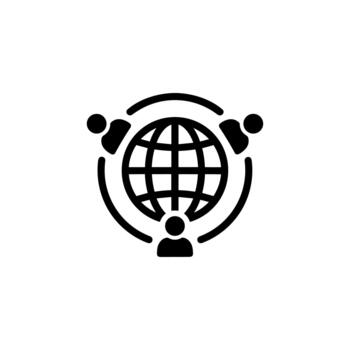 minimalista globo con personas red icono símbolo conectando mundo negocio vector