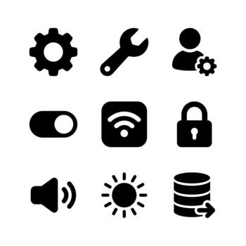 sólido estilo sencillo ajustes y configuración minimalista icono conjunto colección vector