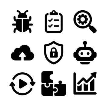 minimalista glifo software desarrollo elemento y tecnología sólido icono conjunto vector