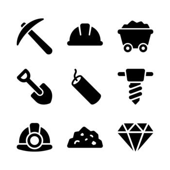 Simple Silhouette Mining and Geology Related Elements Symbol Icon Set vector